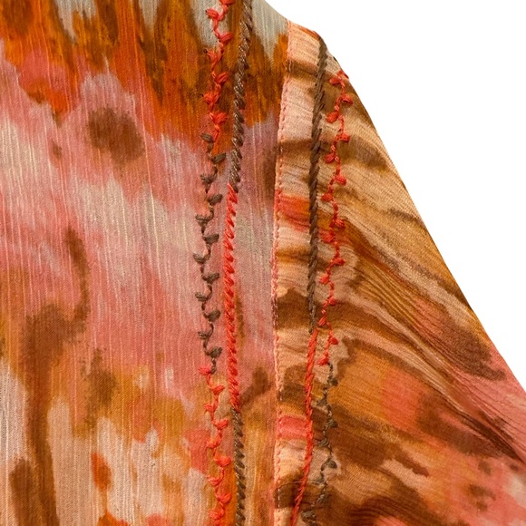 Sundance NWOT Size PL Pretty Orange & Brown Semi-Sheer Long Sleeve Blouse (0635) - Picture 10 of 14